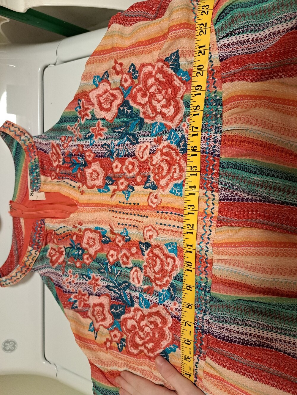 Savanna Jane Coral, Teal & Yellow Striped Embroidered Sundress - Picture 7 of 9